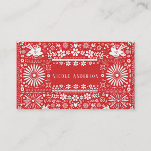 Mexican Picado Red White Cut Paper Papel Business Card