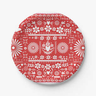 Mexican Picado Red & White Paper Wedding Marriage Plate