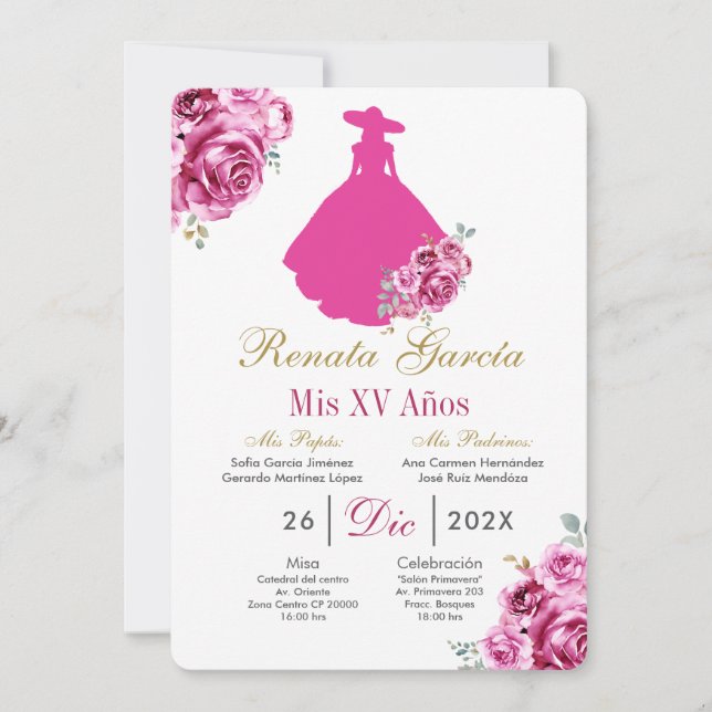 Mexican Pink Escaramuza Quinceanera Invitation (Front)