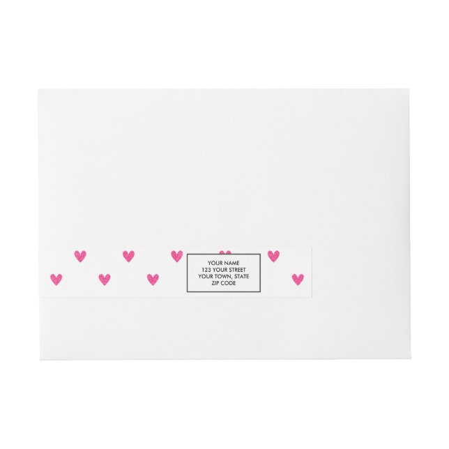 Mexican Pink Glitter Hearts Pattern Wraparound Address Label (Front)