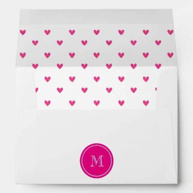 Mexican Pink Glitter Hearts with Monogram Envelopes (Back (Bottom))