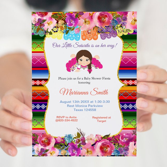 Mexican Pink senorita Fiesta Girl Baby Shower Invitation (Creator Uploaded)