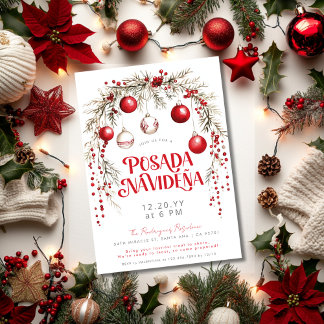 Mexican Posada Navideña Festive Red Ornaments Invitation