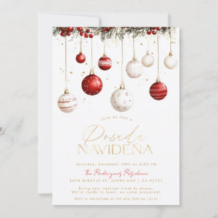 Mexican Posada Navideña Red White Ornaments Invitation