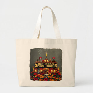 Mexican Protest Sugar Skull | Indigenous Zapotec Large Tote Bag