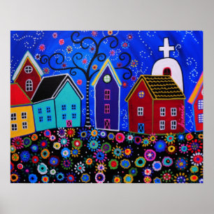 MEXICAN PUEBLO II TOWN PRISARTS PAINTING POSTER