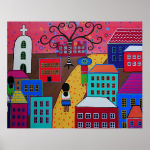 MEXICAN PUEBLO III TOWN PRISARTS PAINTING POSTER