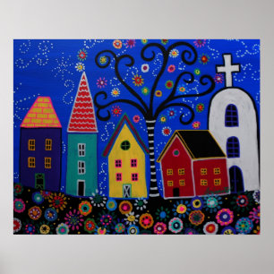 MEXICAN PUEBLO TOWN PRISARTS PAINTING POSTER