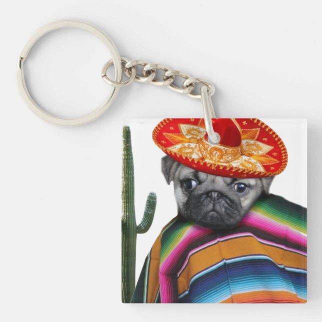 Mexican Pug dog Key Ring (Front)