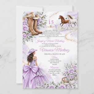 Mexican Purple Floral Princess Western 15 Años Invitation