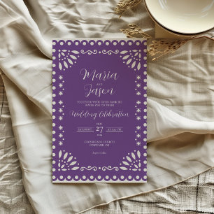 Mexican Purple Papel Picado Traditional Wedding Invitation