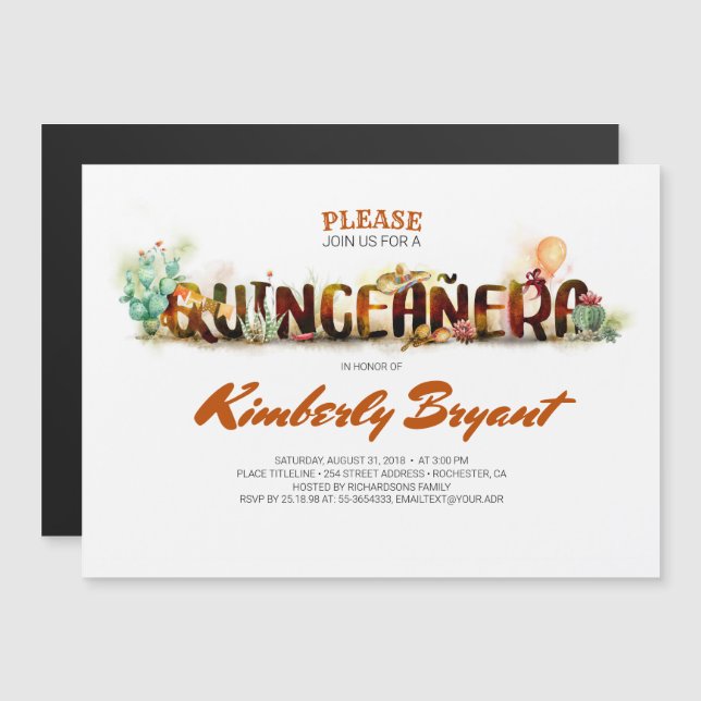 MEXICAN QUINCEANERA 15TH BIRTHDAY MAGNETIC INVITATION (Front/Back)