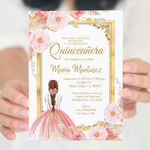Mexican Quinceañera Invitation Rose Gold Flowers