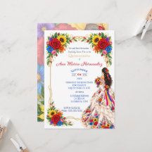 Mexican Quinceañera Invitations Colourful Flowers
