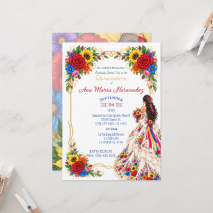 Mexican Quinceañera Invitations Colourful Flowers