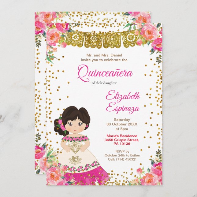 Mexican Quinceanera Mis Quince Invitation (Front/Back)