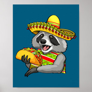 Mexican racoon cinco de mayo funny cute eating poster