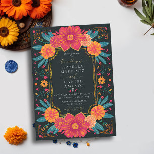 Mexican Rancho Elegant Bold Flowers Frame Wedding Invitation