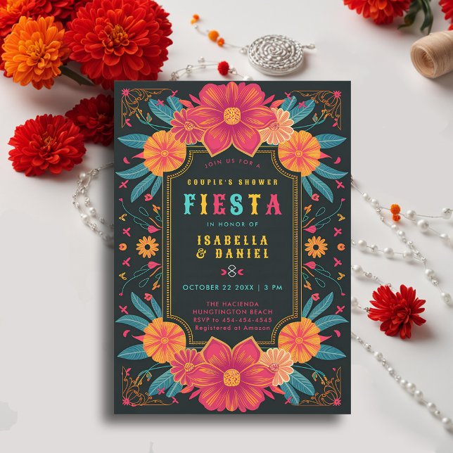 Mexican Rancho Fiesta Coed Wedding Couple Shower Invitation (rancho mexican wedding couple shower invitation fiesta hacienda colorful flowers elegant coed)