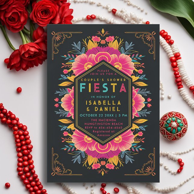 Mexican Rancho Fiesta Modern Wedding Couple Shower Invitation (rancho mexican wedding couple shower invitation fiesta hacienda bright flowers elegant coed)