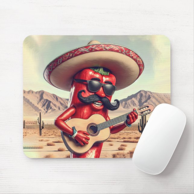 Mexican Red Chilli Pepper Guitar Player Mouse Pad (With Mouse)
