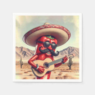 Mexican Red Chilli Pepper Guitar Player Napkin
