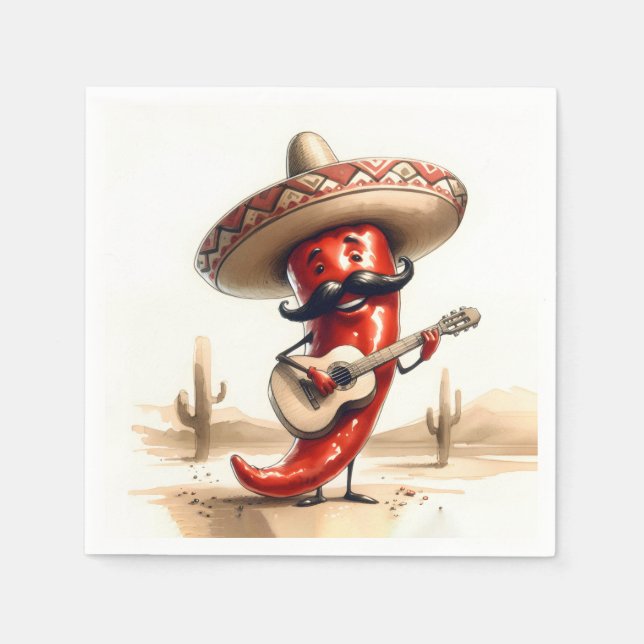 Mexican Red Chilli Pepper Guitar Player Napkin (Front)