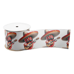 Mexican Red Chilli Pepper Guitar Player Satin Ribbon