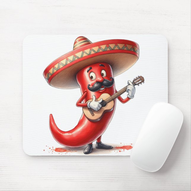 Mexican Red Chilli Pepper With Guitar Mouse Pad (With Mouse)