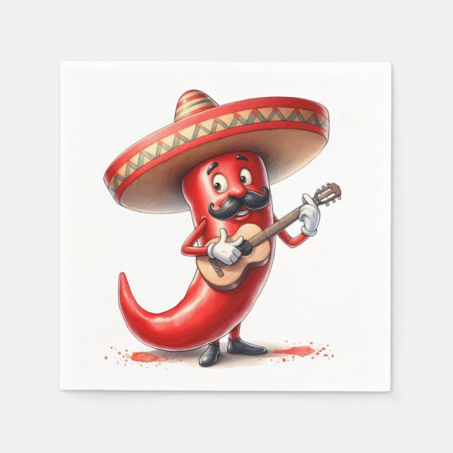 Mexican Red Chilli Pepper With Guitar Napkin (Front)