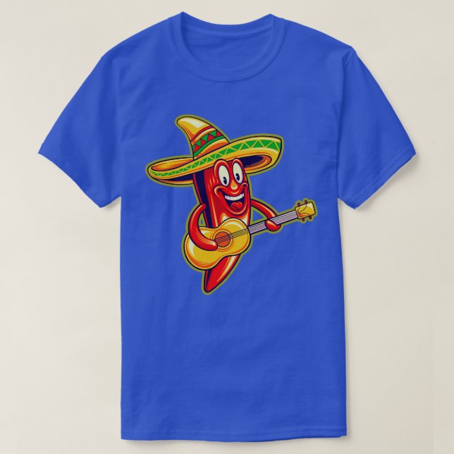 Mexican Red Hot Chilli sombrero vihuela Cinco De M T-Shirt (Design Front)