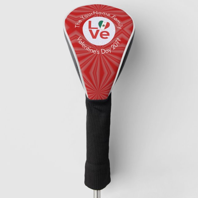 Mexican Red LOVE Flag Personalised  Golf Head Cover (Front)