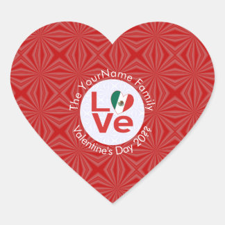 Mexican Red LOVE Flag Personalised Heart Sticker
