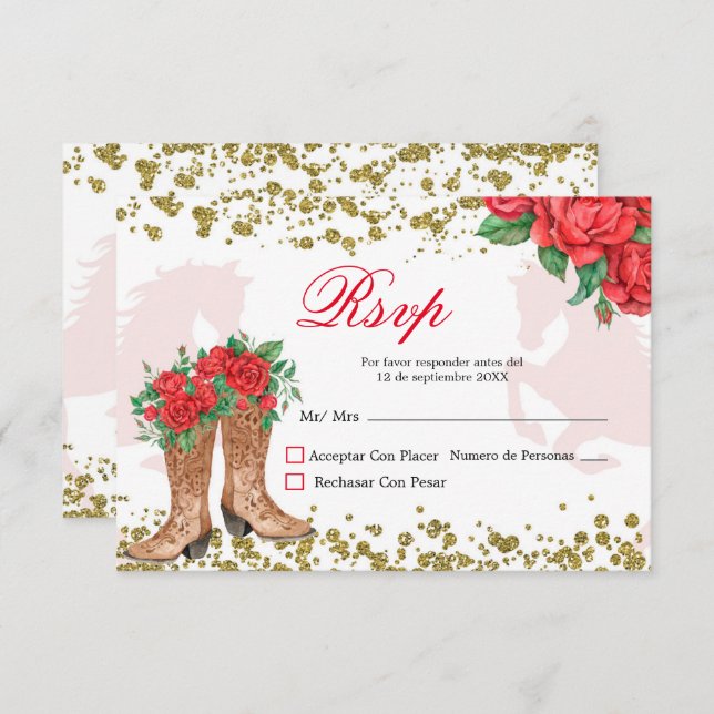 Mexican Red Roses Mis Quince RSVP Card (Front/Back)
