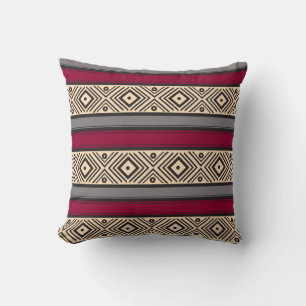 Mexican Red Stripes Geo Pattern Cushion