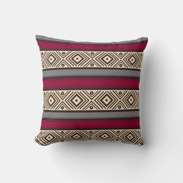 Mexican Red Stripes Geo Pattern Cushion (Front)