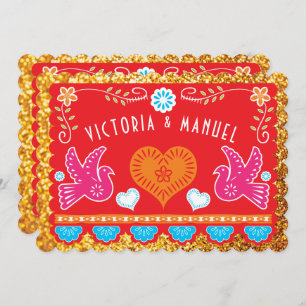 Mexican Rehearsal Dinner Papel Picado Gold Glitter Invitation