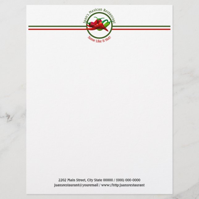 Mexican Restaurant Hot Peppers Logo Custom  Letterhead (Front)