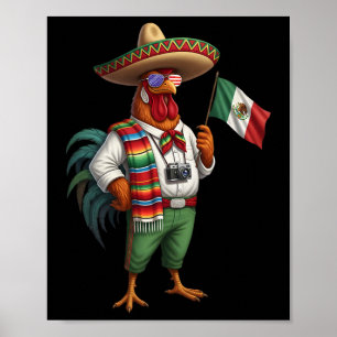 Mexican Rooster Chicken Mexico Flag American Sungl Poster