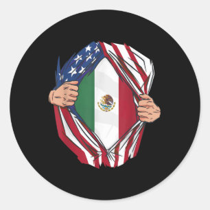 Mexican Roots Grow Usa America Mexico Heart Mex Vi Classic Round Sticker