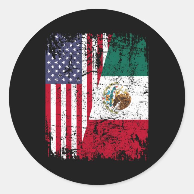 Mexican Roots Half American Flag Mexico Classic Round Sticker (Front)