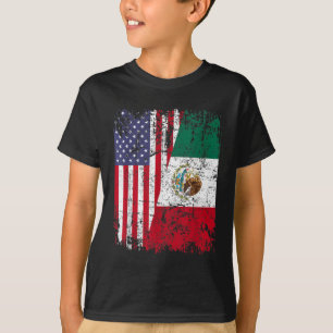 MEXICAN ROOTS Half American Flag MEXICO T-Shirt