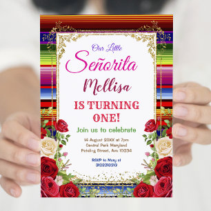 Mexican Roses Flowers with Gold Glitter Birthday  Invitation