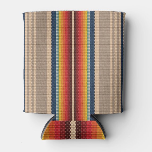 Mexican Rug: Colourful Stripes Seamless. Can Cooler (Front)