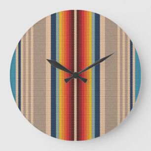 Mexican Rug: Colourful Stripes Seamless. Large Clock
