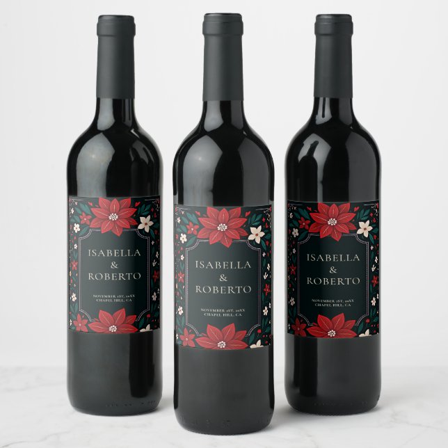 Mexican Rustic Elegant Christmas Red Wedding Wine Label (Bottles)