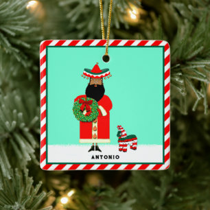 Mexican Santa Feliz Navidad Ceramic Ornament