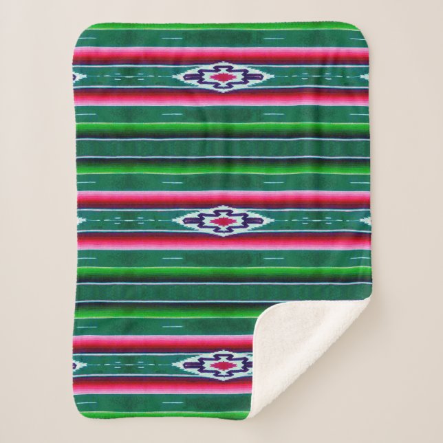 Mexican Sarape Pattern Sherpa Blanket (Front)