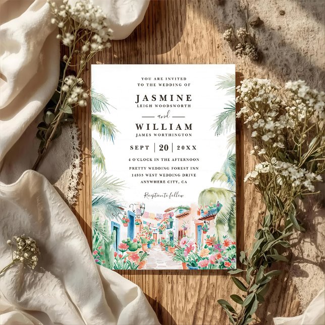 Mexican Scenery Palm Destination QR Code Wedding Invitation (Creator Uploaded)