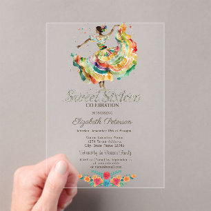 Mexican Senorita Fiesta Flowers Sweet 16   Acrylic Invitations